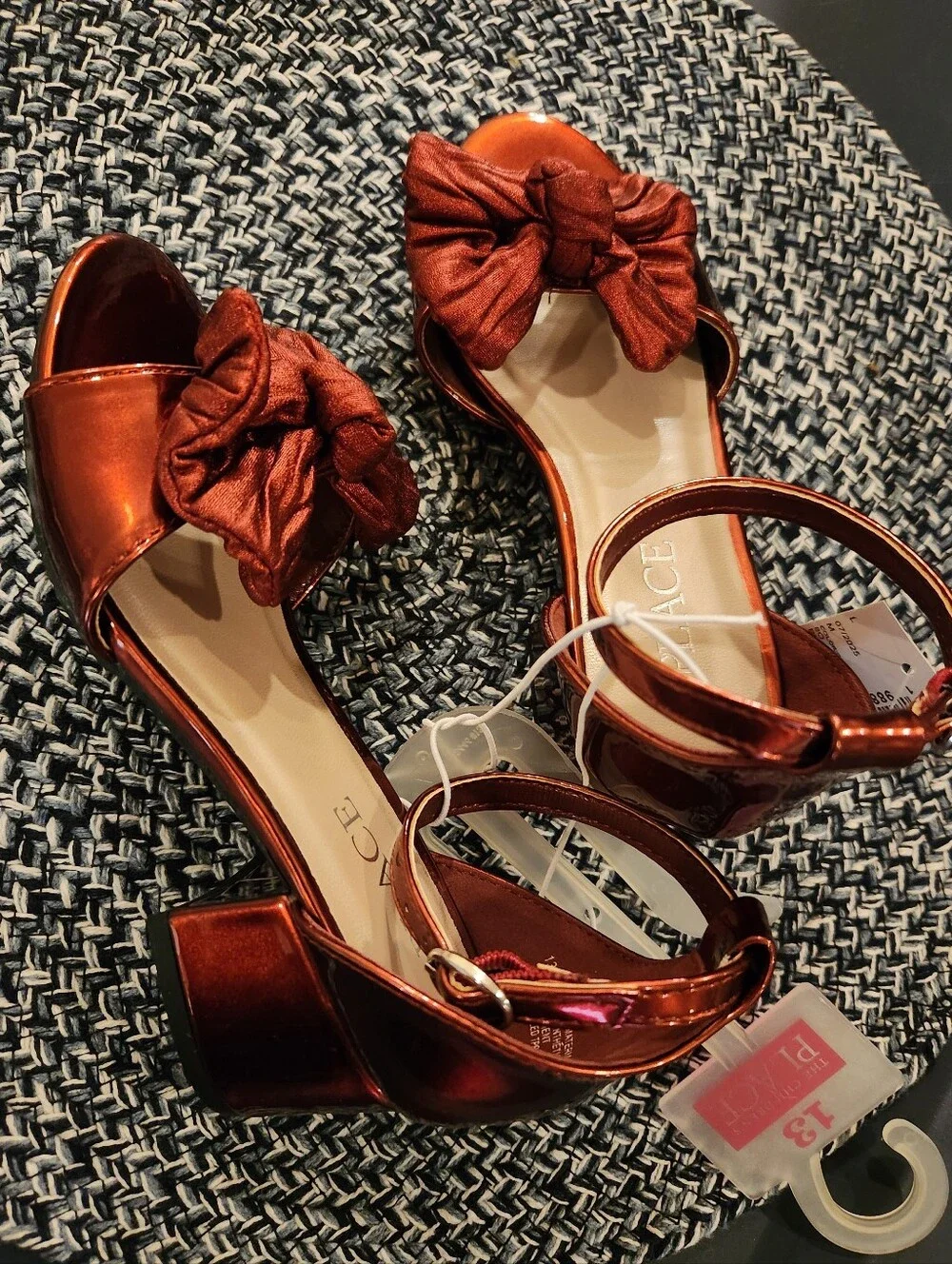 NWT Girl's Red Bow Ankle-Strap Block Heel Shoes, Size 13